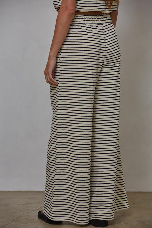 Cream and Black Striped Wide Leg Knit Pants