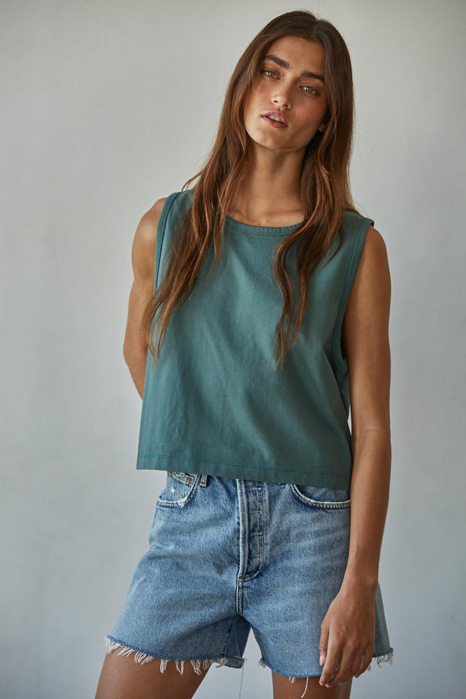 Hunter Green Cotton Jersey Sleeveless Top