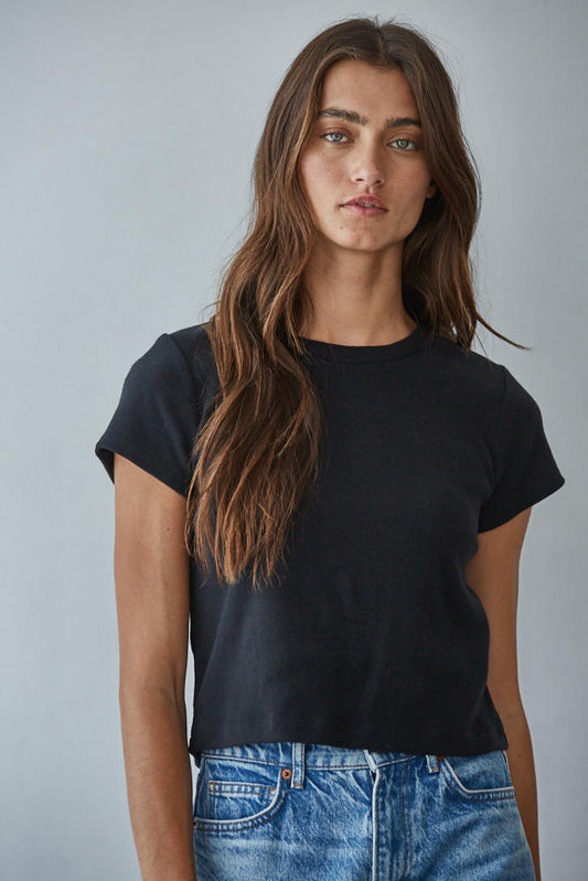 Fitted Cropped Cotton Jersey Tee