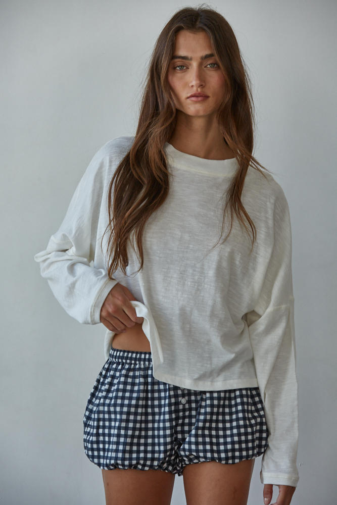 White Cotton Mock Neck Long Sleeve Tee