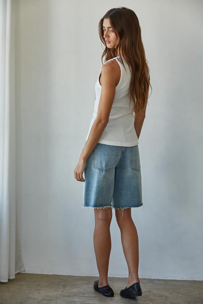 Ribbed High Neck Cotton Tank Top