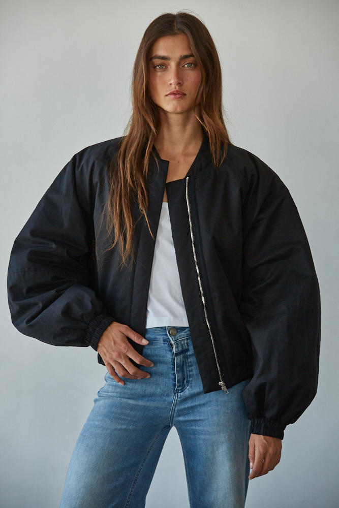 Black Cotton Bomber Jacket