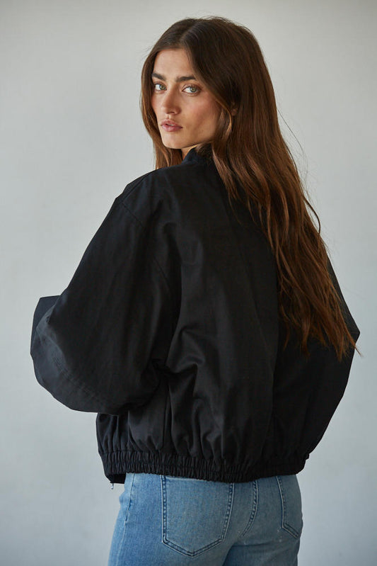 Black Cotton Bomber Jacket