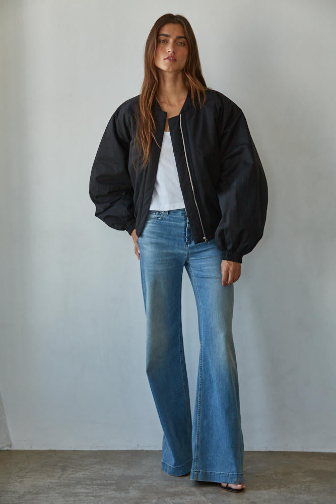 Black Cotton Bomber Jacket