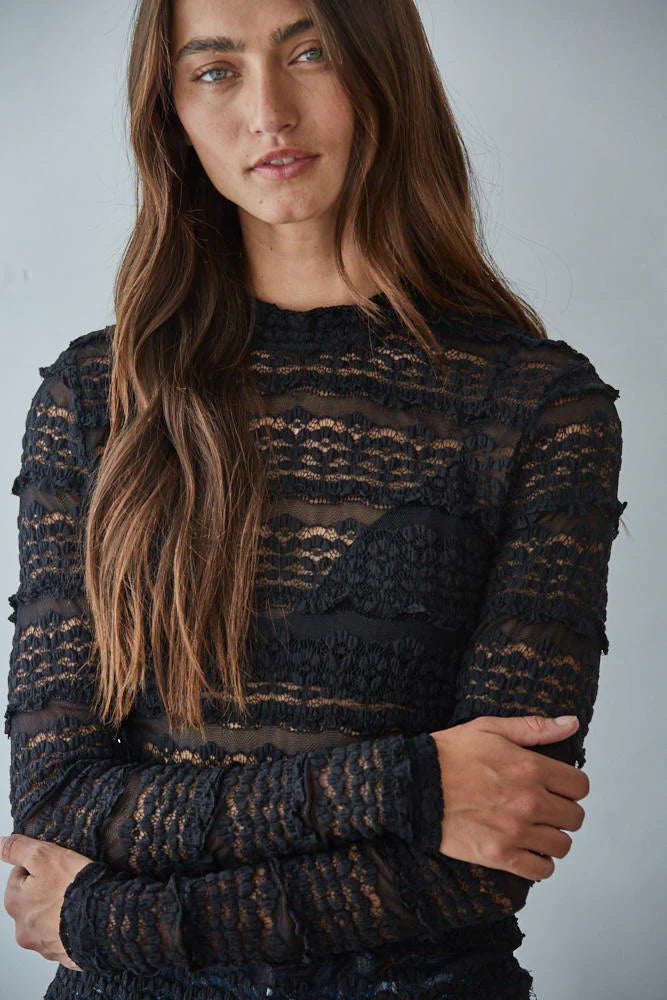 Textured Lace Mock Neck Top