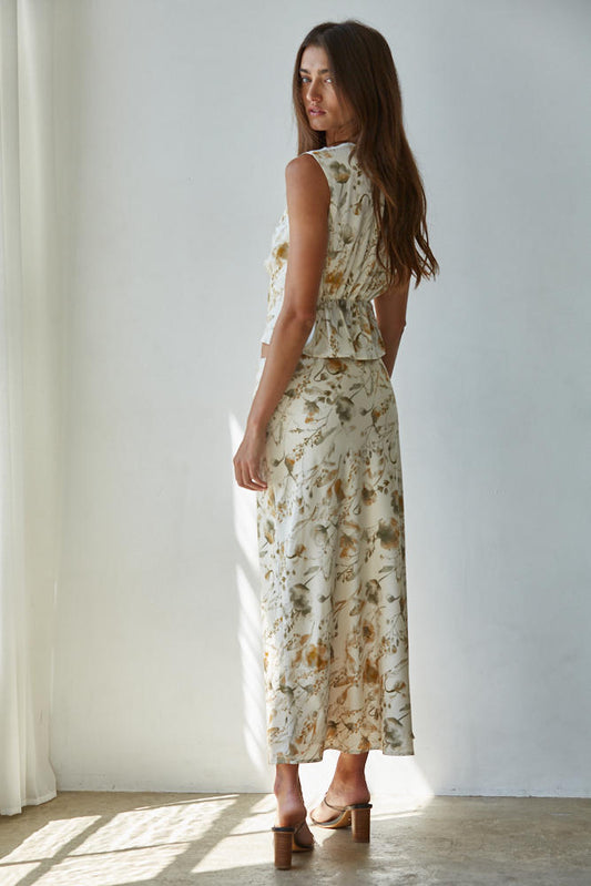 Cream Floral Satin and Lace Sleeveless Top