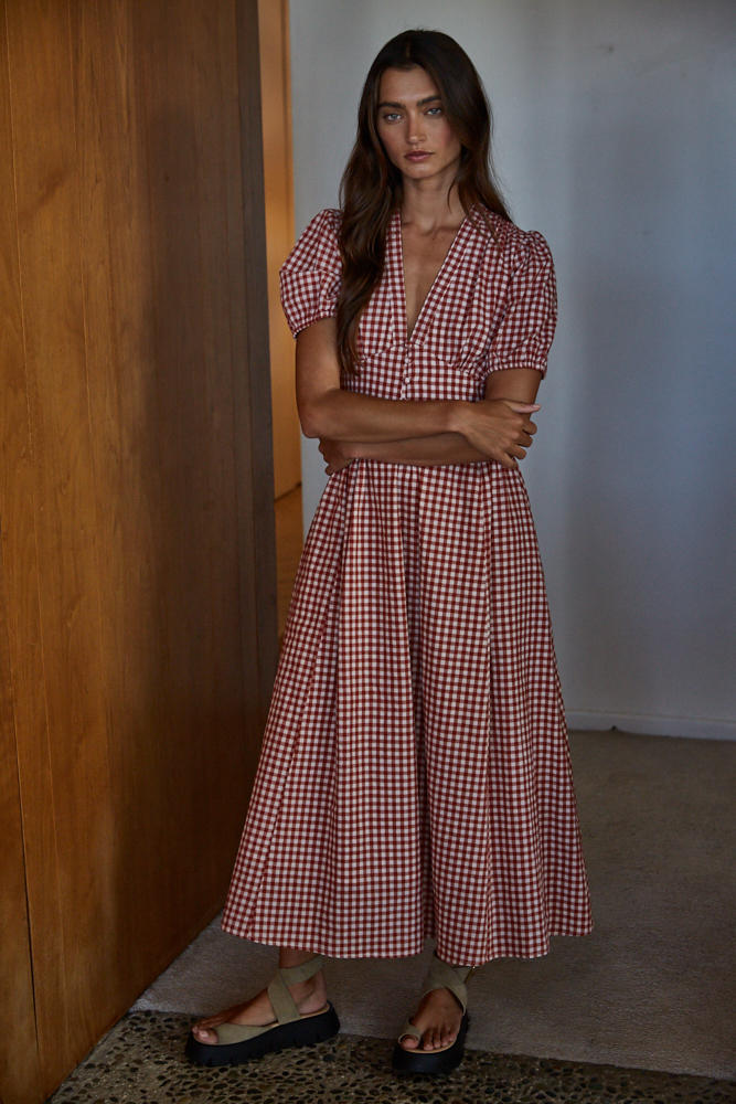 Sienna Gingham Cotton Maxi Dress