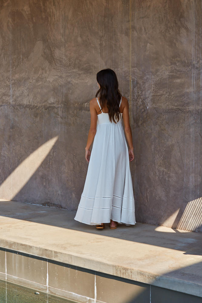 White Cotton Smocked Maxi Dress