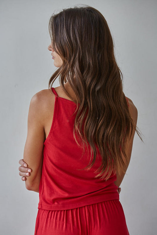 Red Square Neck Jersey Cami Top