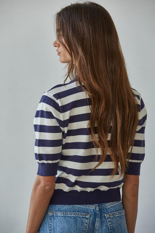 Navy Wide Stripe Polo Top