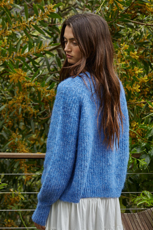 Cobalt Blue Ribbed Raglan Cardigan Sweater