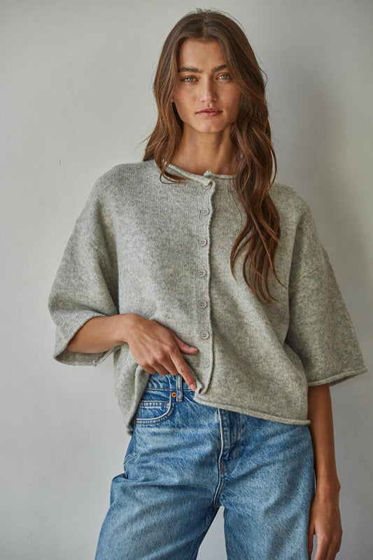 Quarter Sleeve Rolled Edge Cardigan