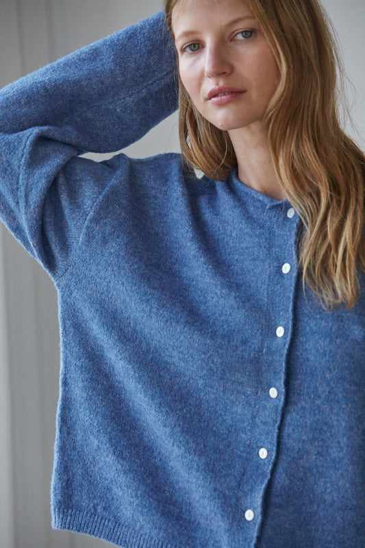 Blue Brushed Knit Cardigan