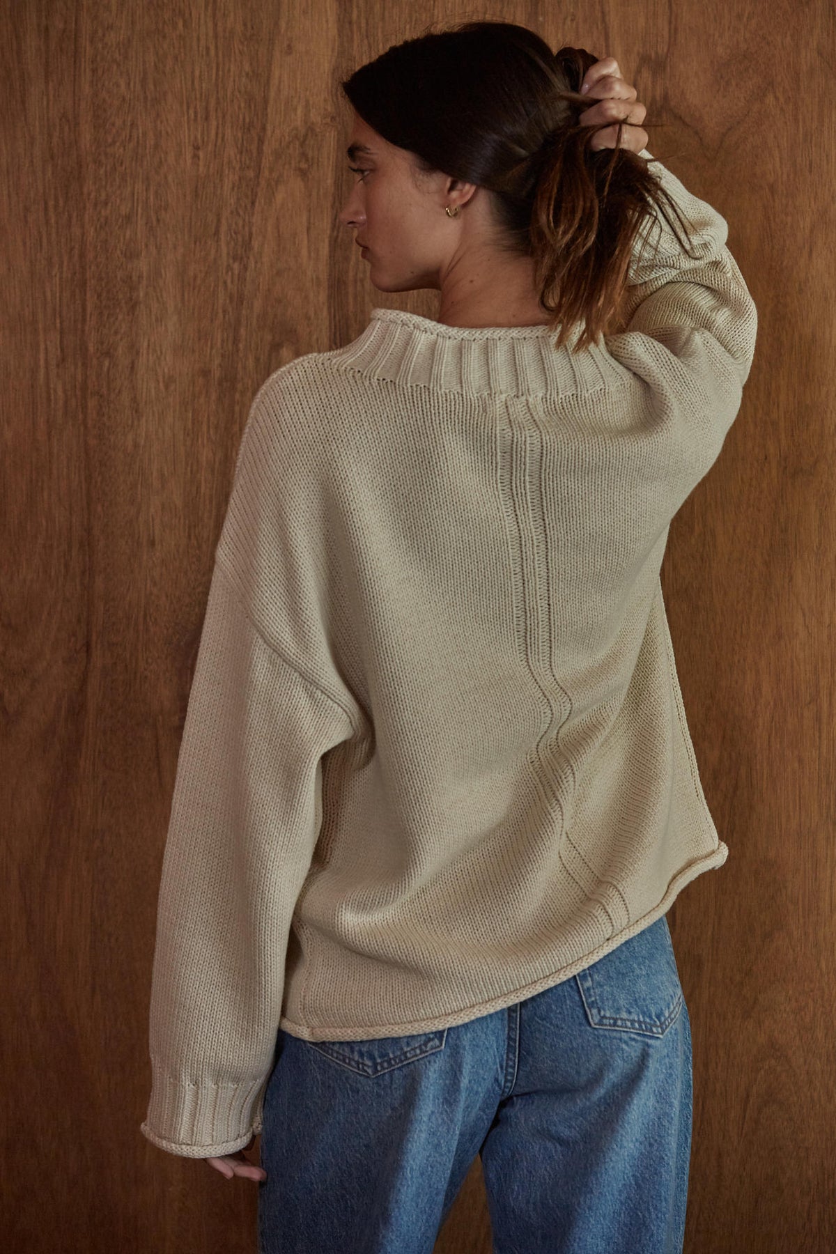 Cotton Rolled Mock Neck Sweater
