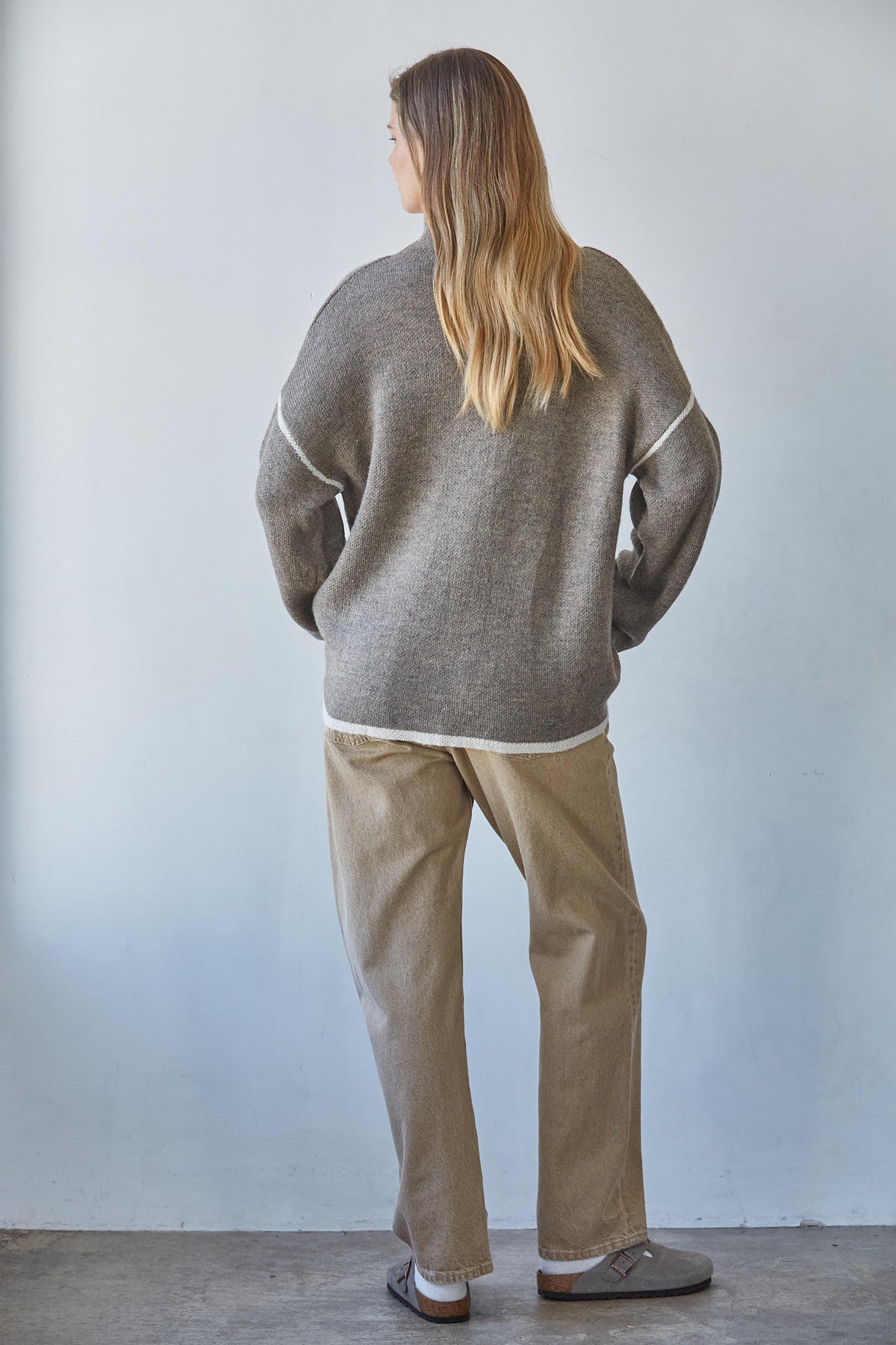 Mocha Ivory Contrast Trim Turtleneck Sweater