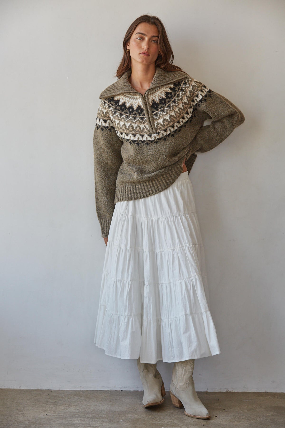 Mocha Fair Isle Half-Zip Sweater