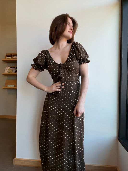 Dark Brown Polka Dot Maxi Dress