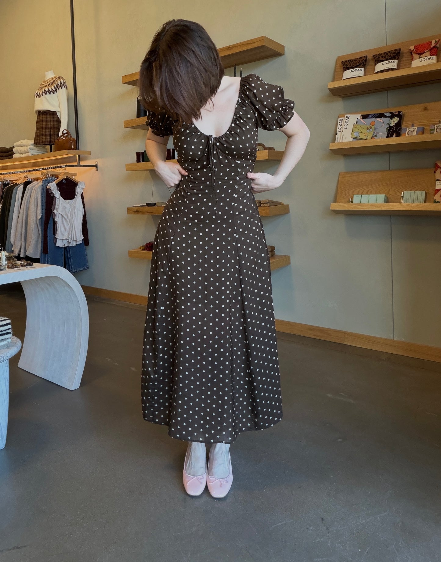 Dark Brown Polka Dot Maxi Dress