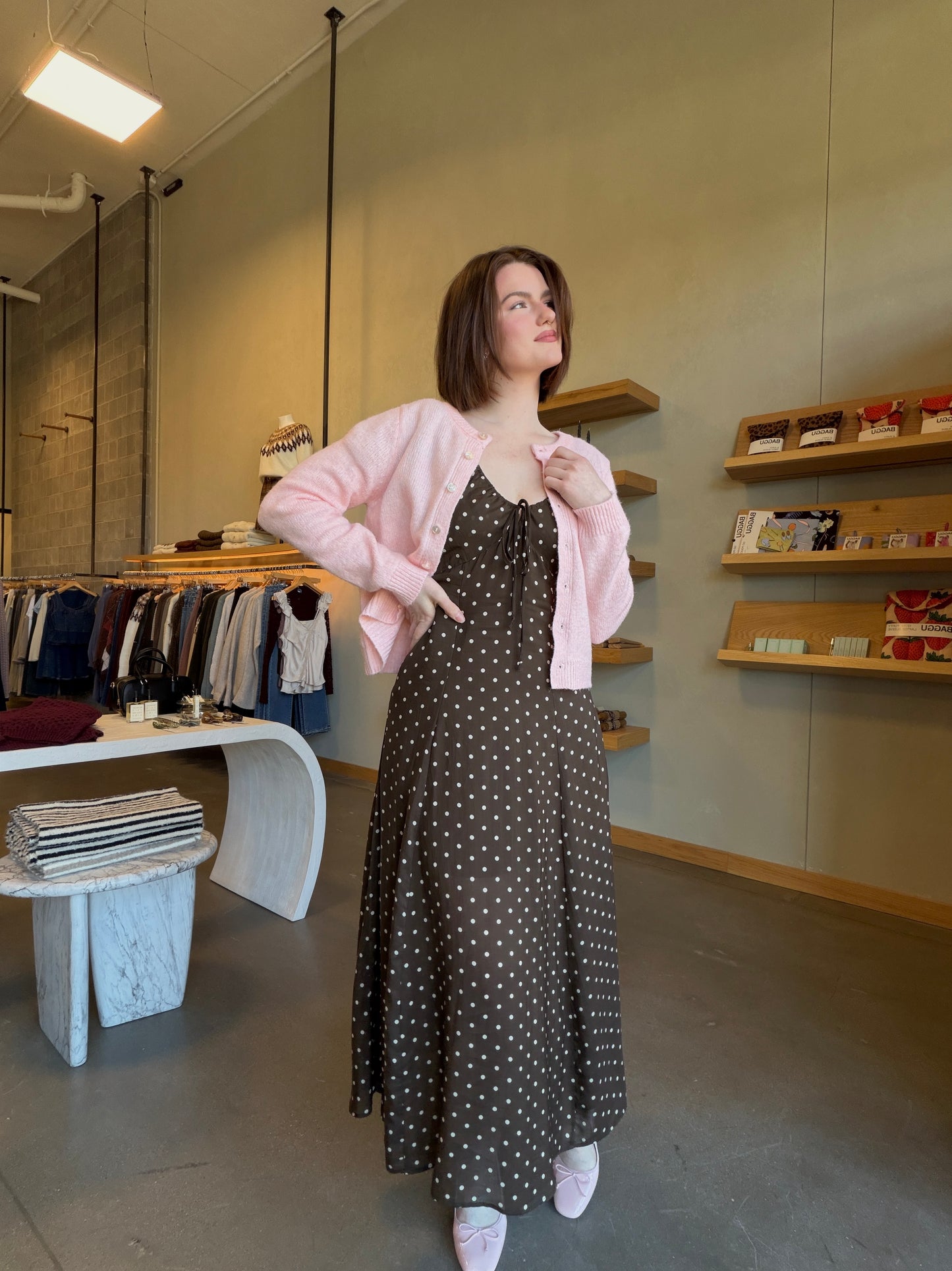Dark Brown Polka Dot Maxi Dress