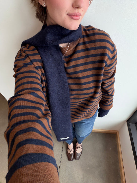 Brown Navy Striped Boyfriend Sweater