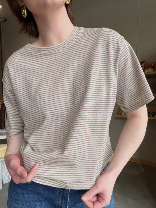 Cotton Linen Stripe Relaxed Crew Tee