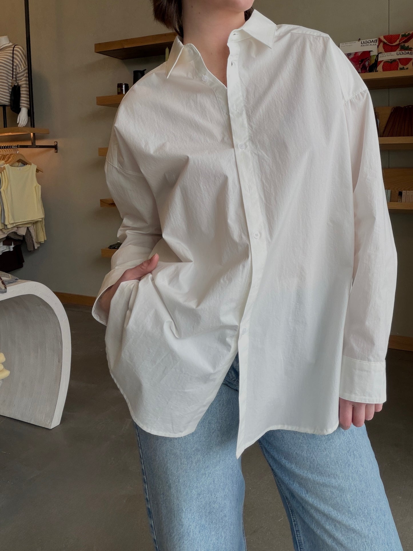 White Cotton Oversized Button-Up Shirt