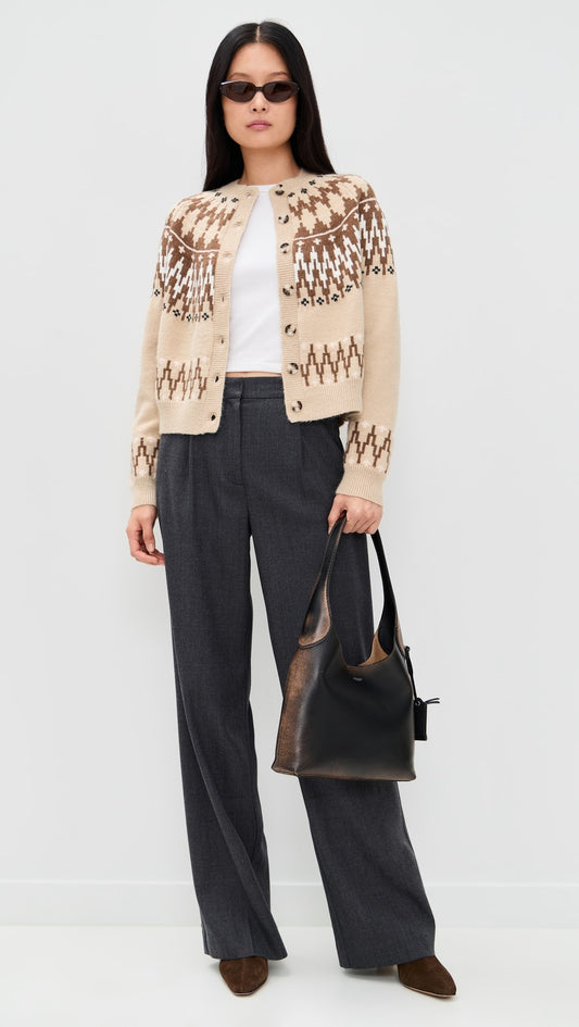 Tan Fair Isle Cardigan Sweater
