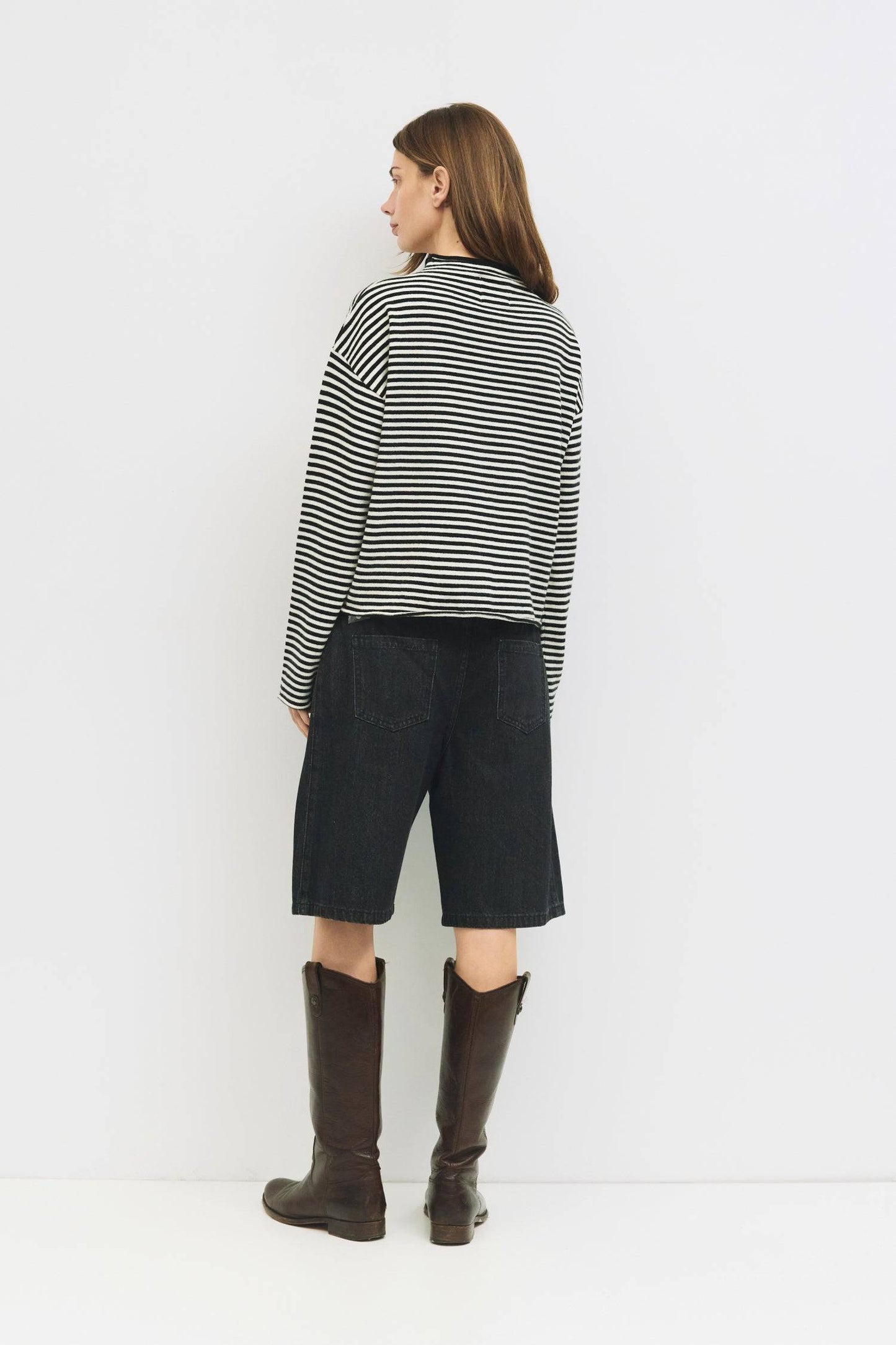 Rolled Edge Striped Button-Down Cardigan
