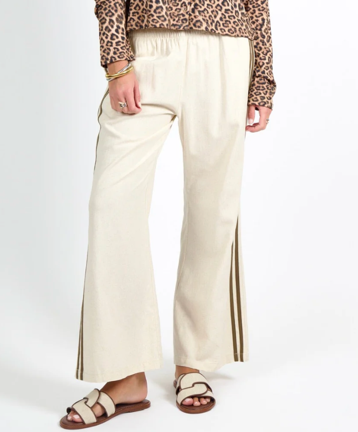 Natural Cotton Olive Stripe Track Pants