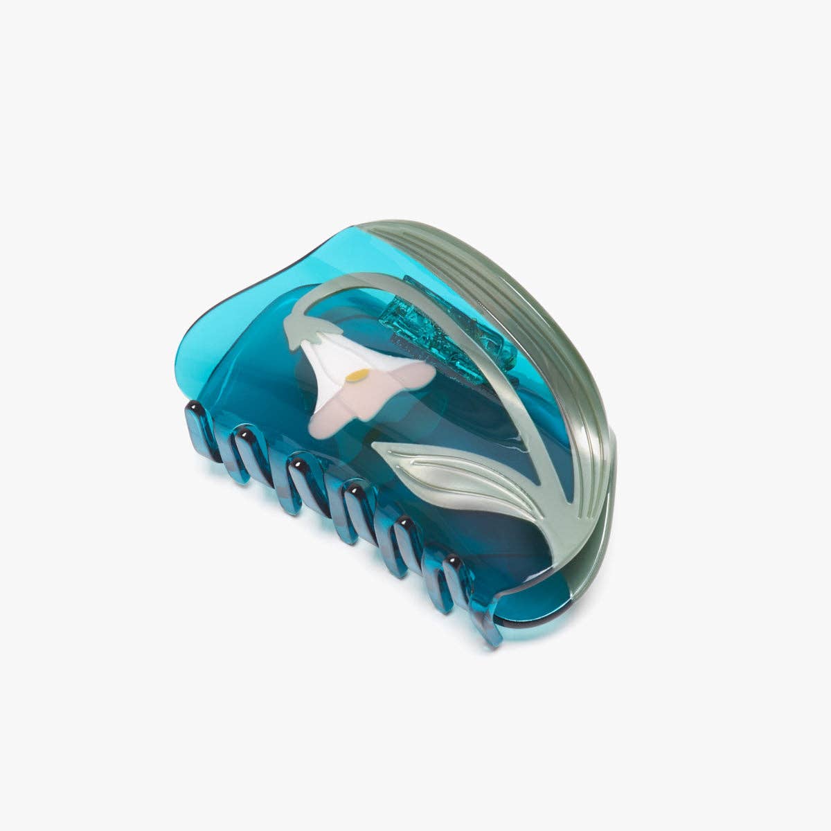 Teal White Vine Flower Acetate Hair Claw