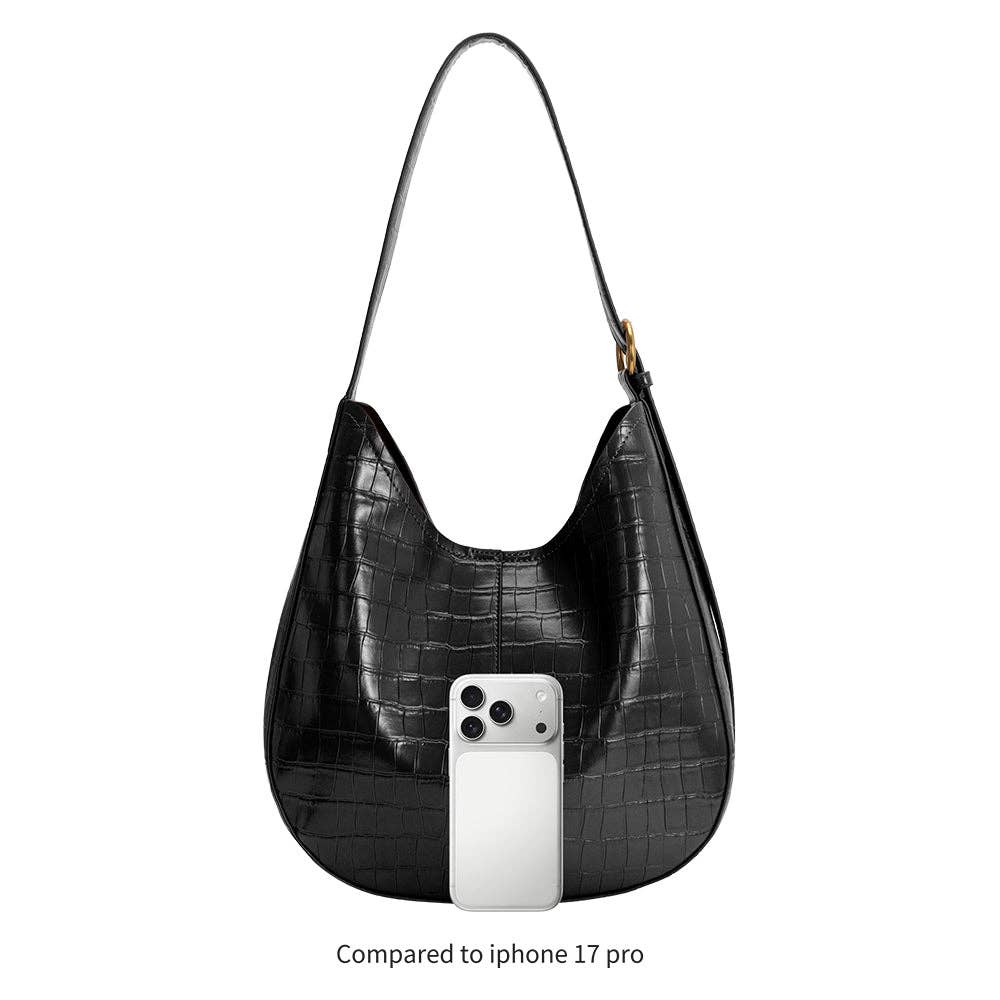 Black Crocodile Vegan Leather Shoulder Bag