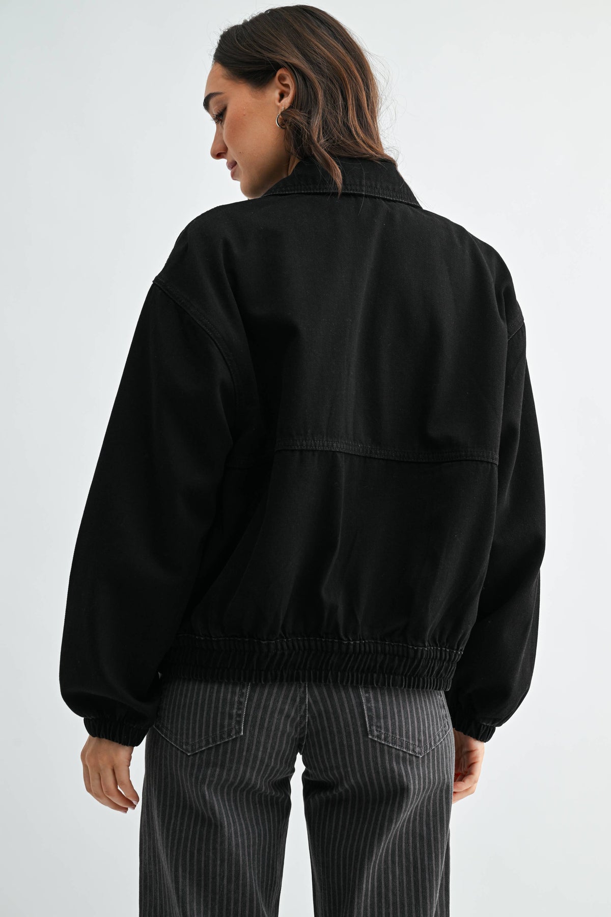 Black Denim Zip-Up Jacket