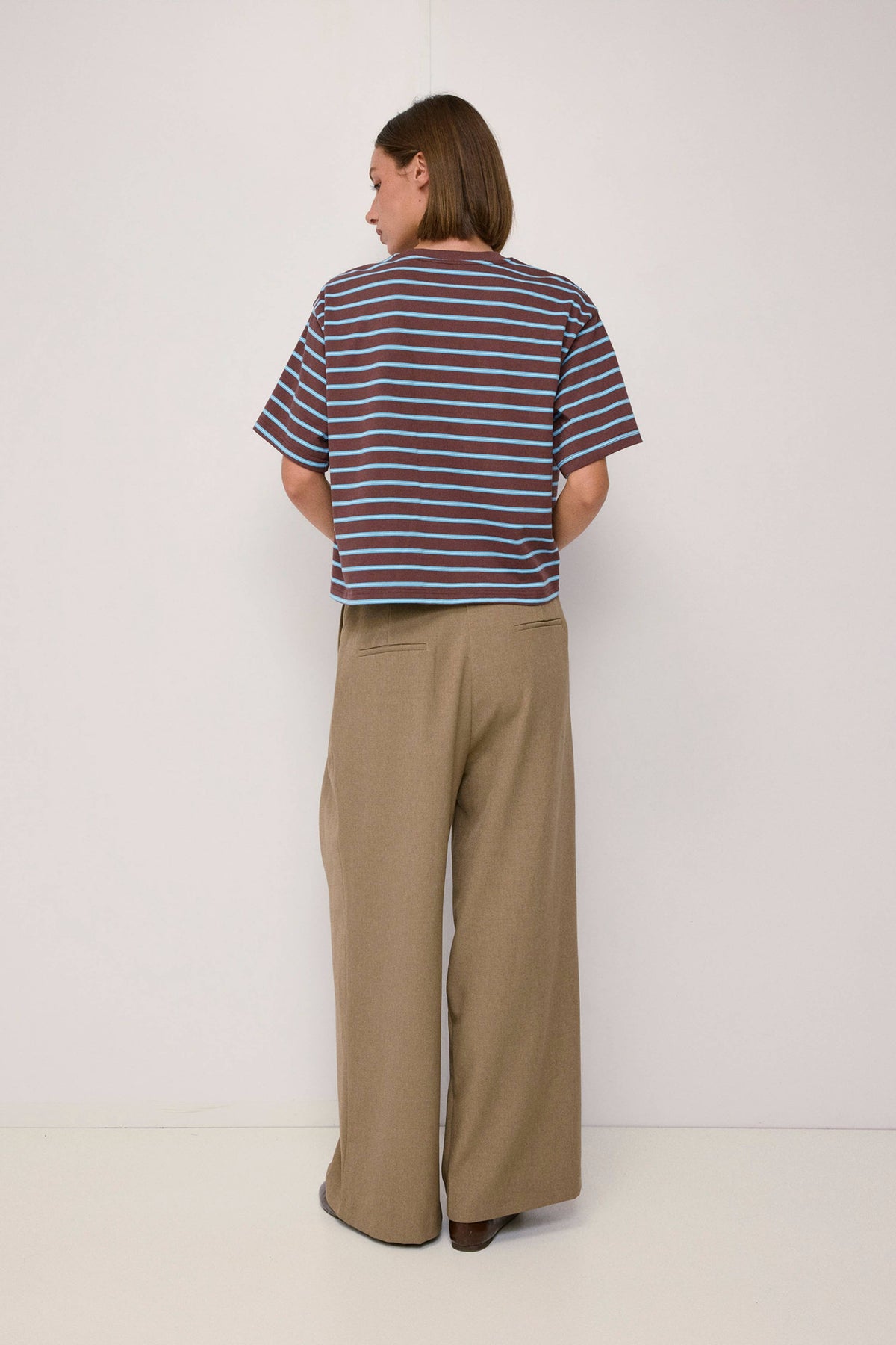 Brown and Light Blue Striped Relaxed Tee