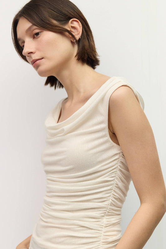 Mesh Wide Cowl Neck Top