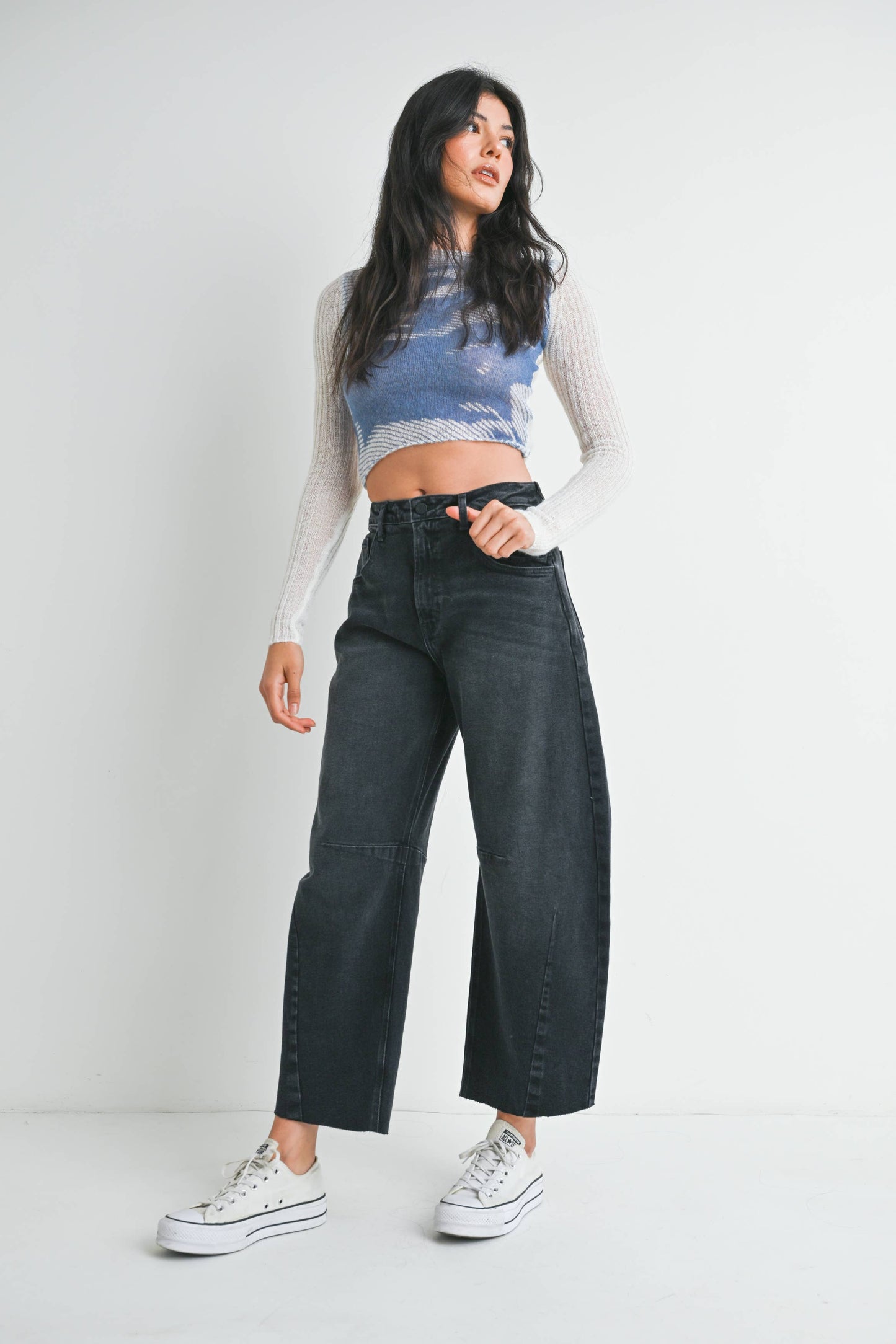 Black Wash Seamed Barrel Jean