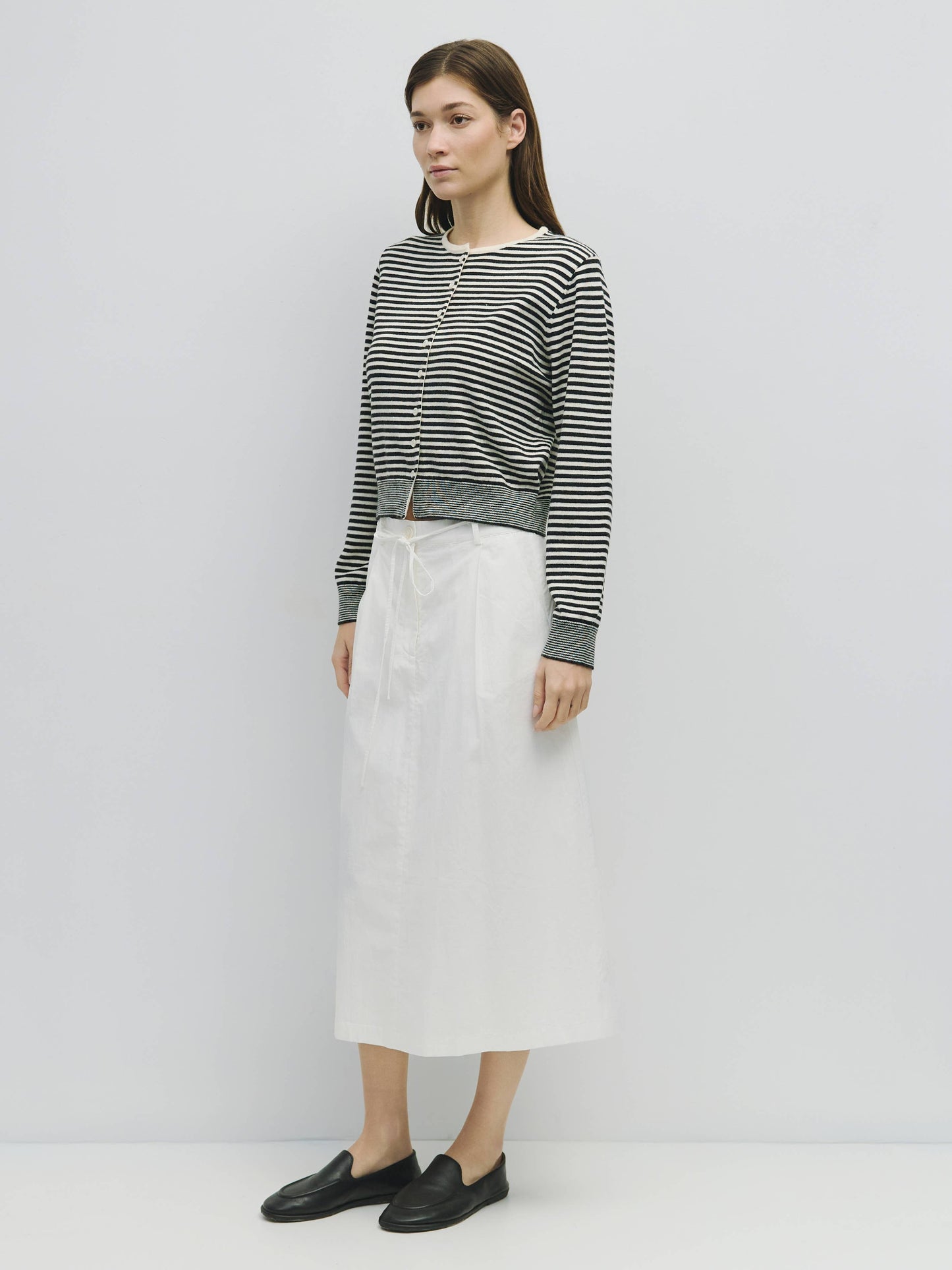 Striped Button Down Round Neck Cardigan