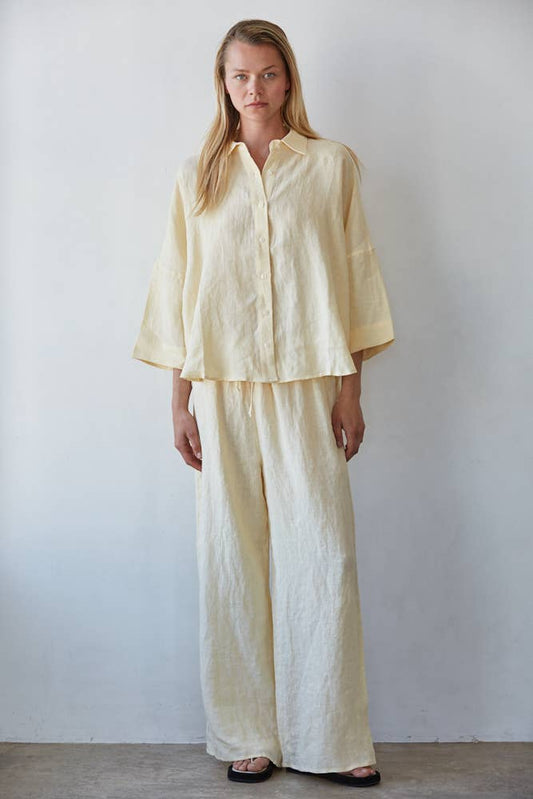 Creamy Yellow Woven Linen Button Down Shirt