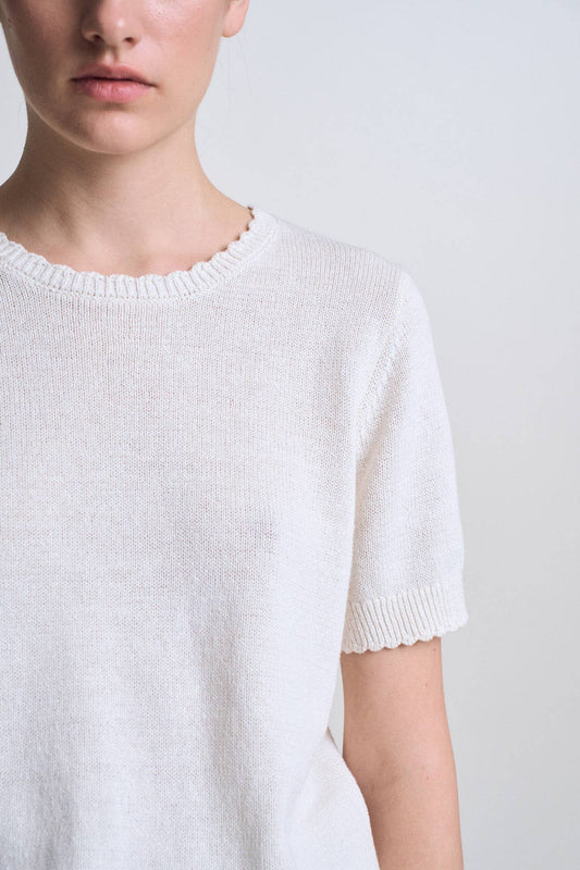 White Cotton Linen Short Sleeve Knit