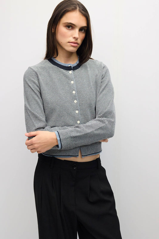 Striped Contrast Ribbing Cardigan