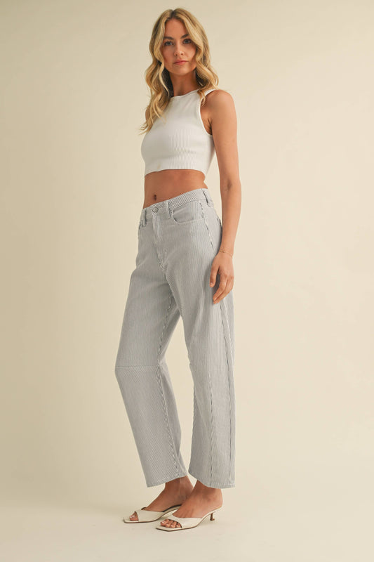 Blue Striped Barrel Jean