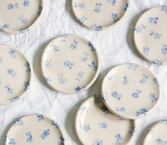 Handmade Ceramic Blue Floral Ring Dish