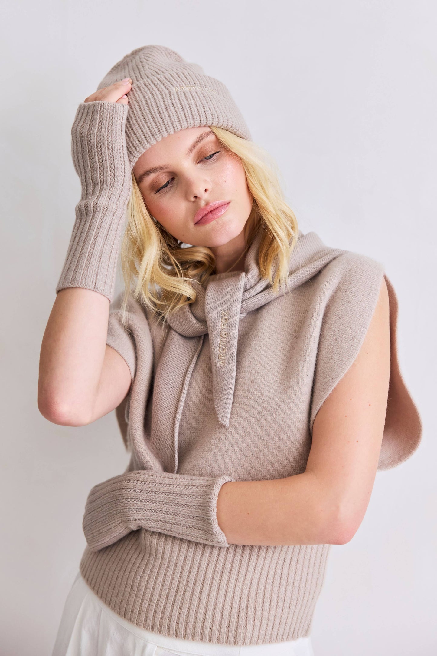 Soft Taupe Wool Triangle Scarf