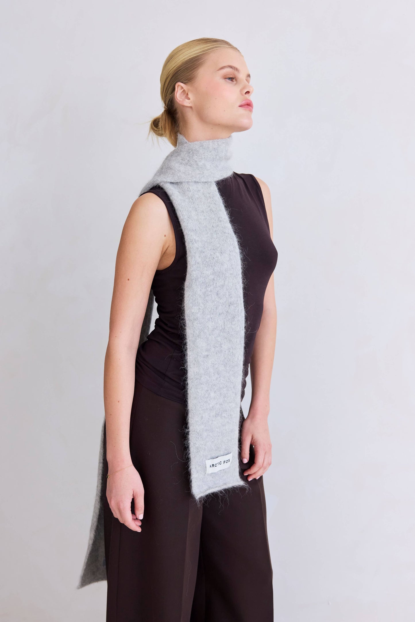 Grey Alpaca Wool Skinny Scarf