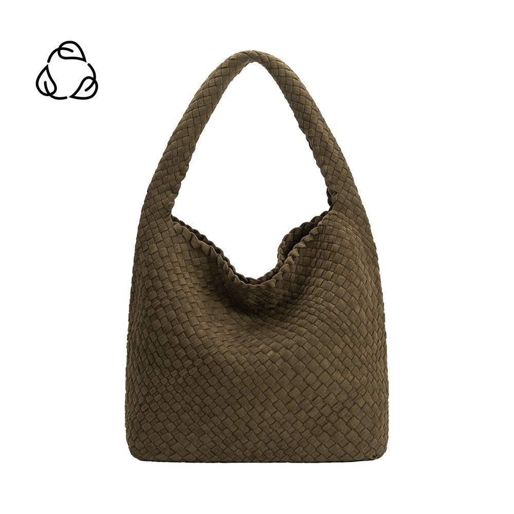 Johanna Pine Suede Woven Vegan Shoulder Bag