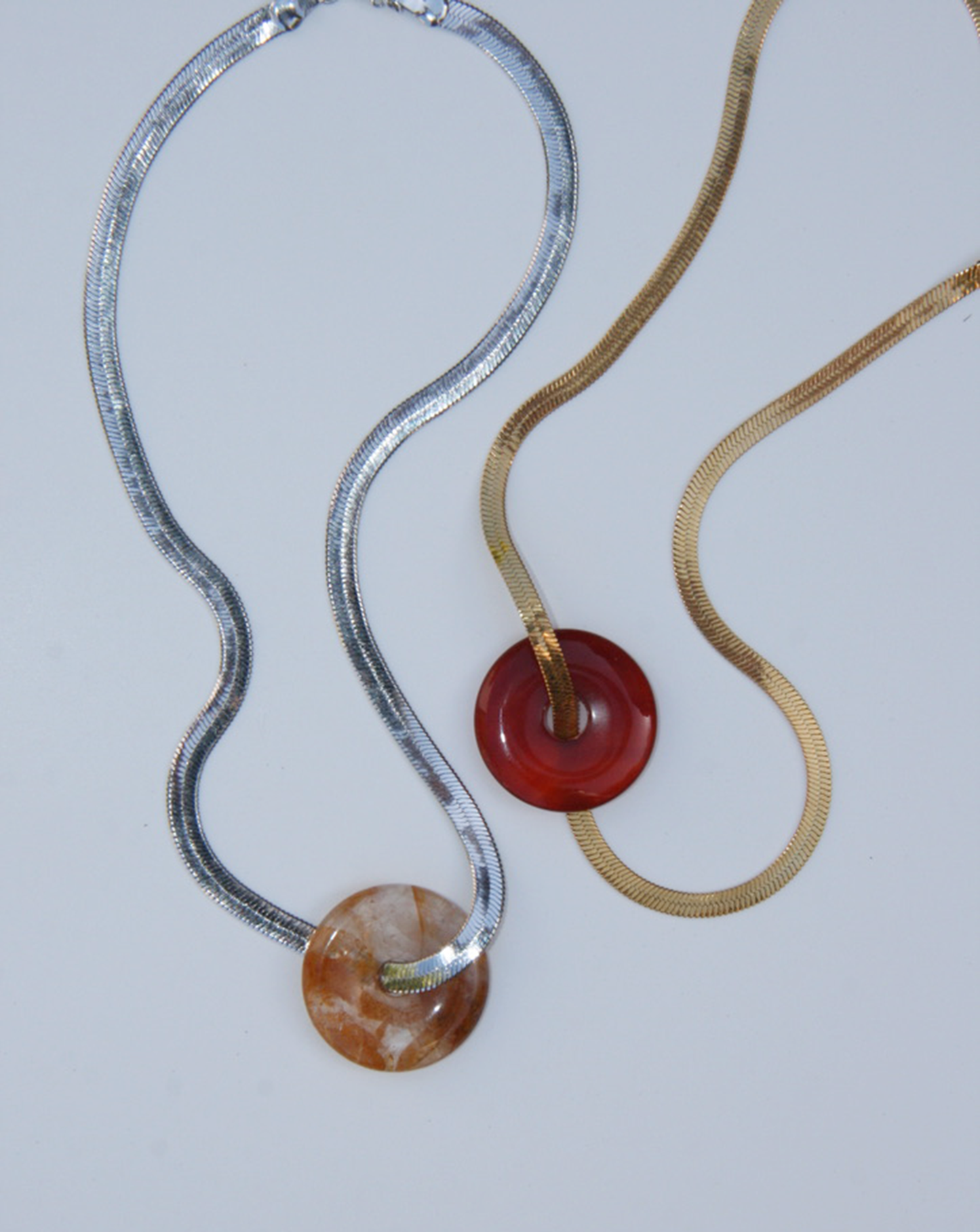 Yellow Quartz Donut Herringbone Necklace