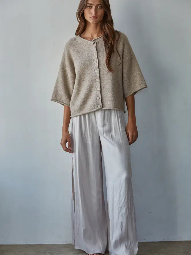 Quarter Sleeve Rolled Edge Cardigan