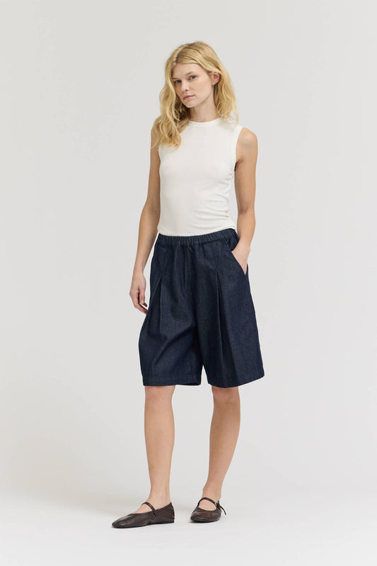 Indigo Tuck Waist Long Short