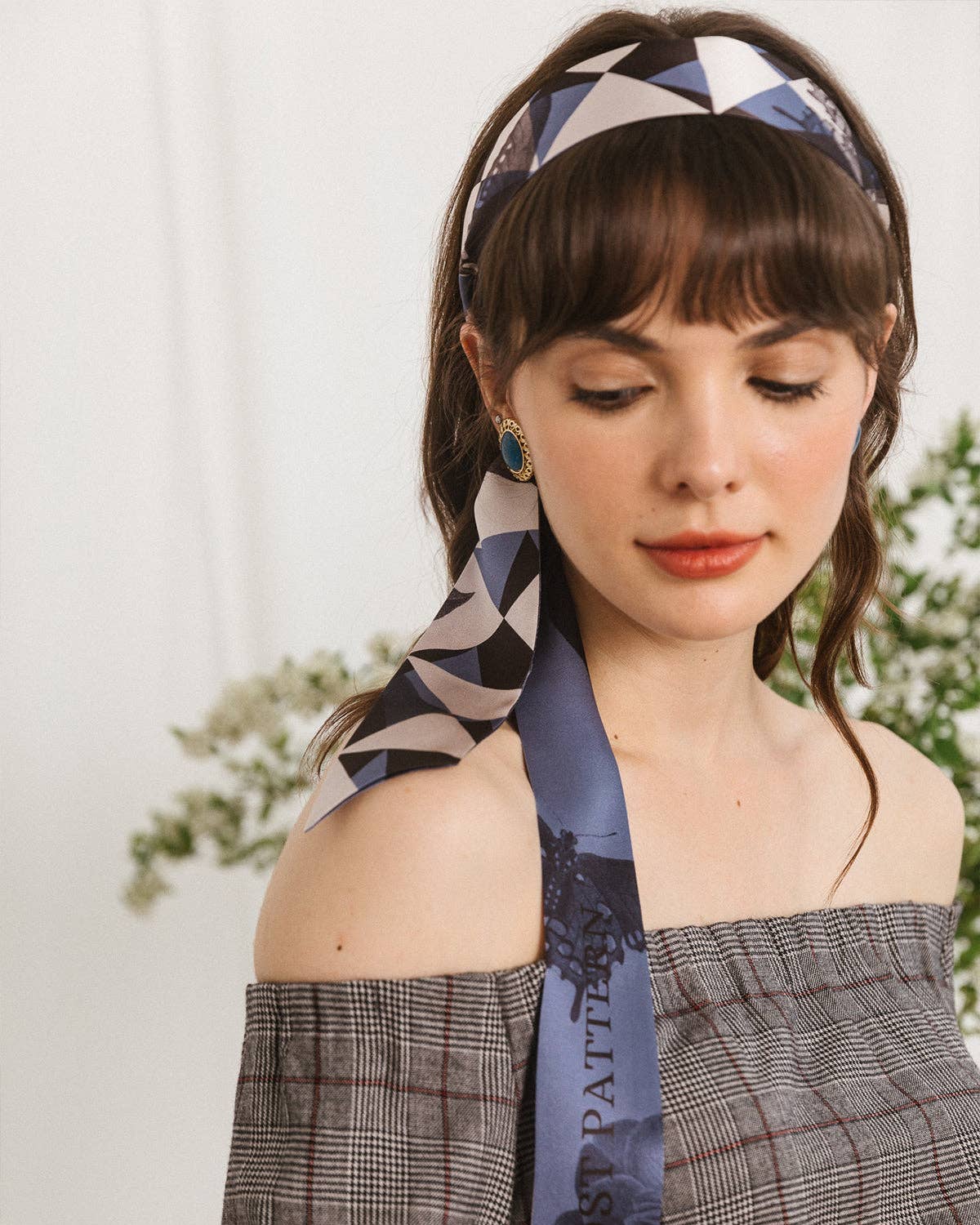 Blue Geometric Silk Scarf