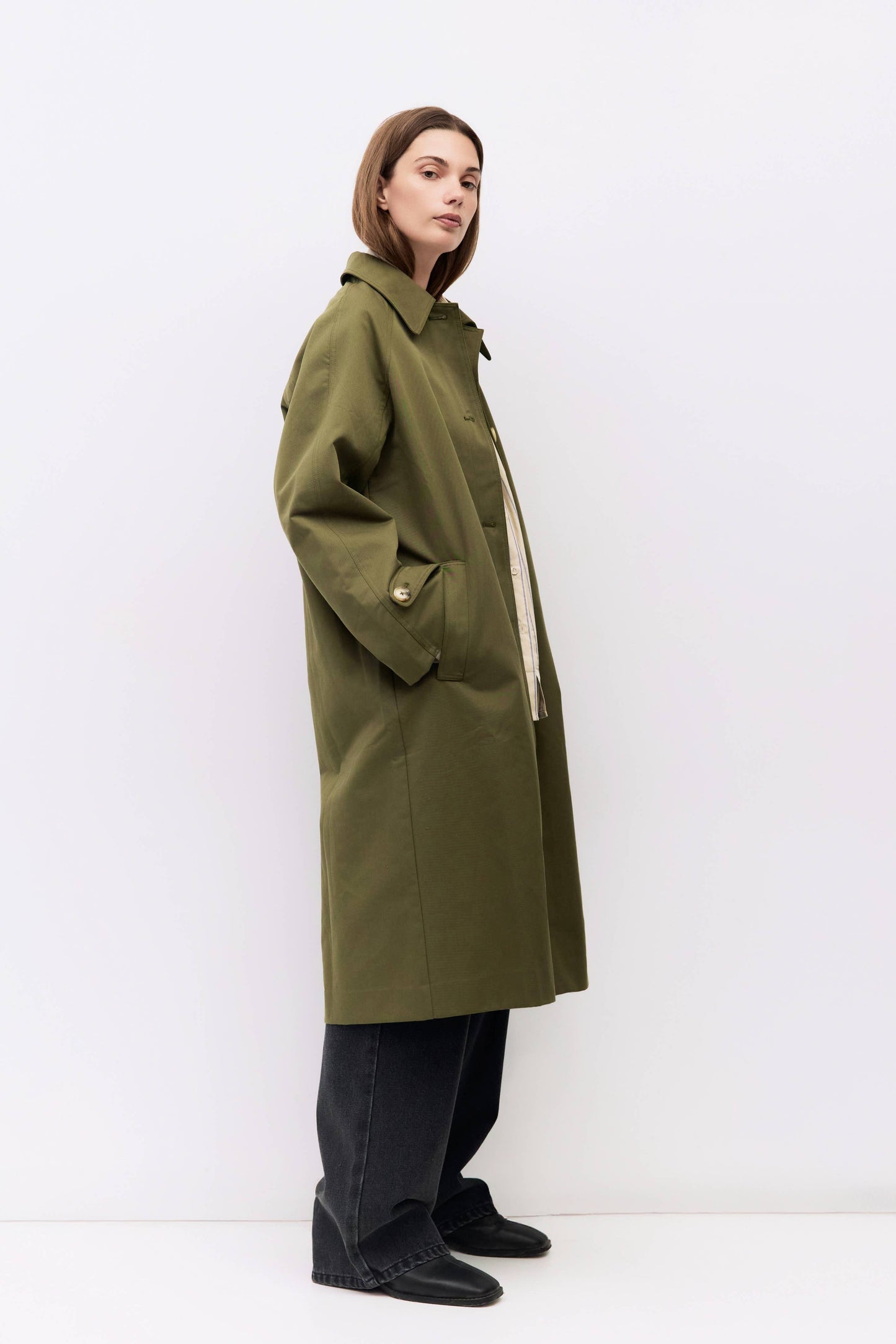 Olive Pointed Collar Trench Coat