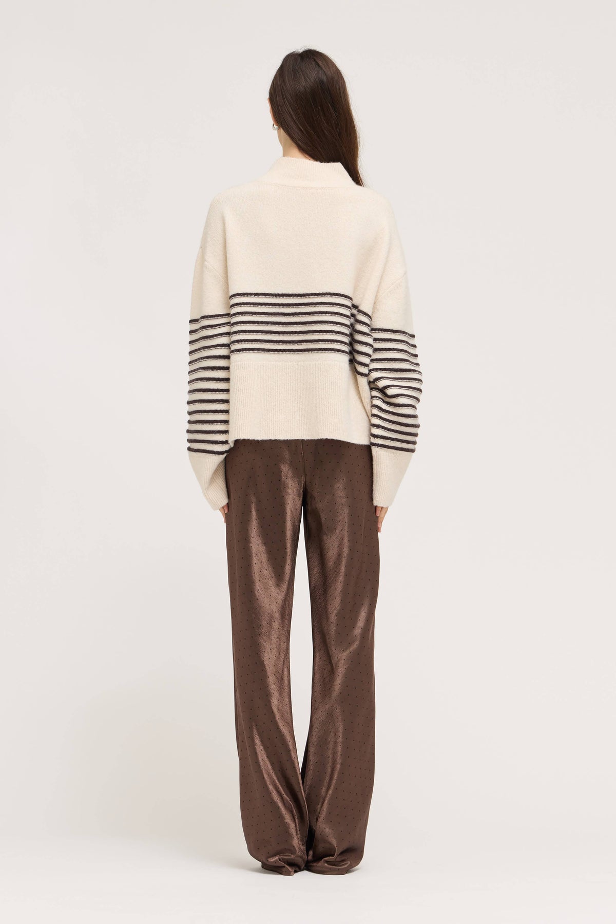 Cream Striped High Neck Sweater